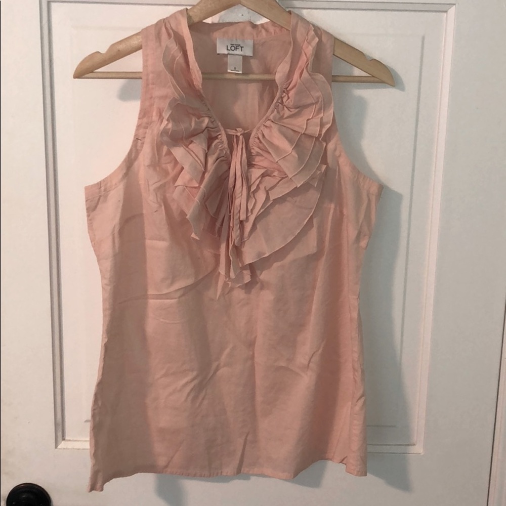 Loft ruffle pale pink sleeveless top